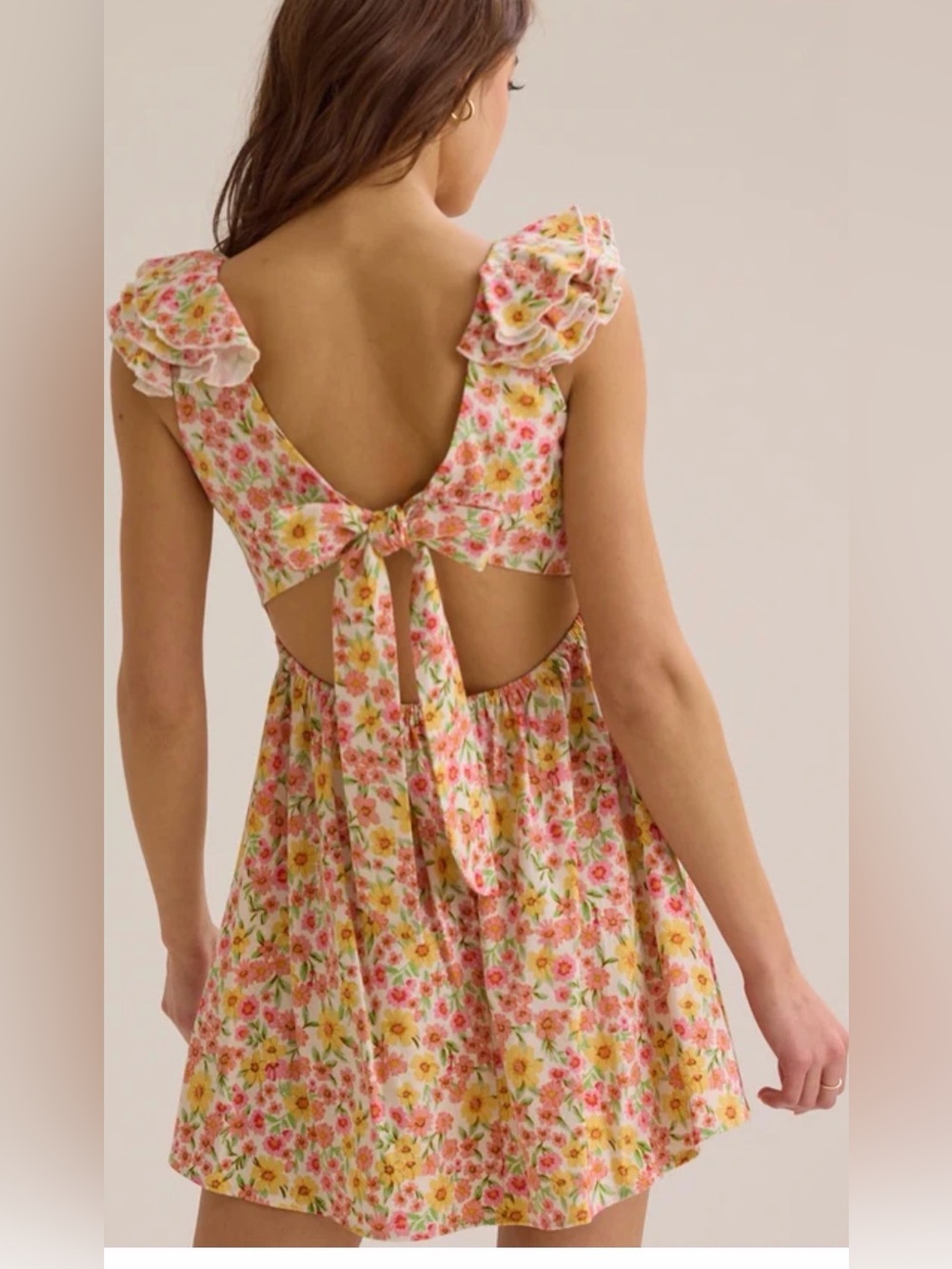 Altar’d State NWT Women’s Floral Ruffle Sleeve Open Back Mini Dress Size‎ Large